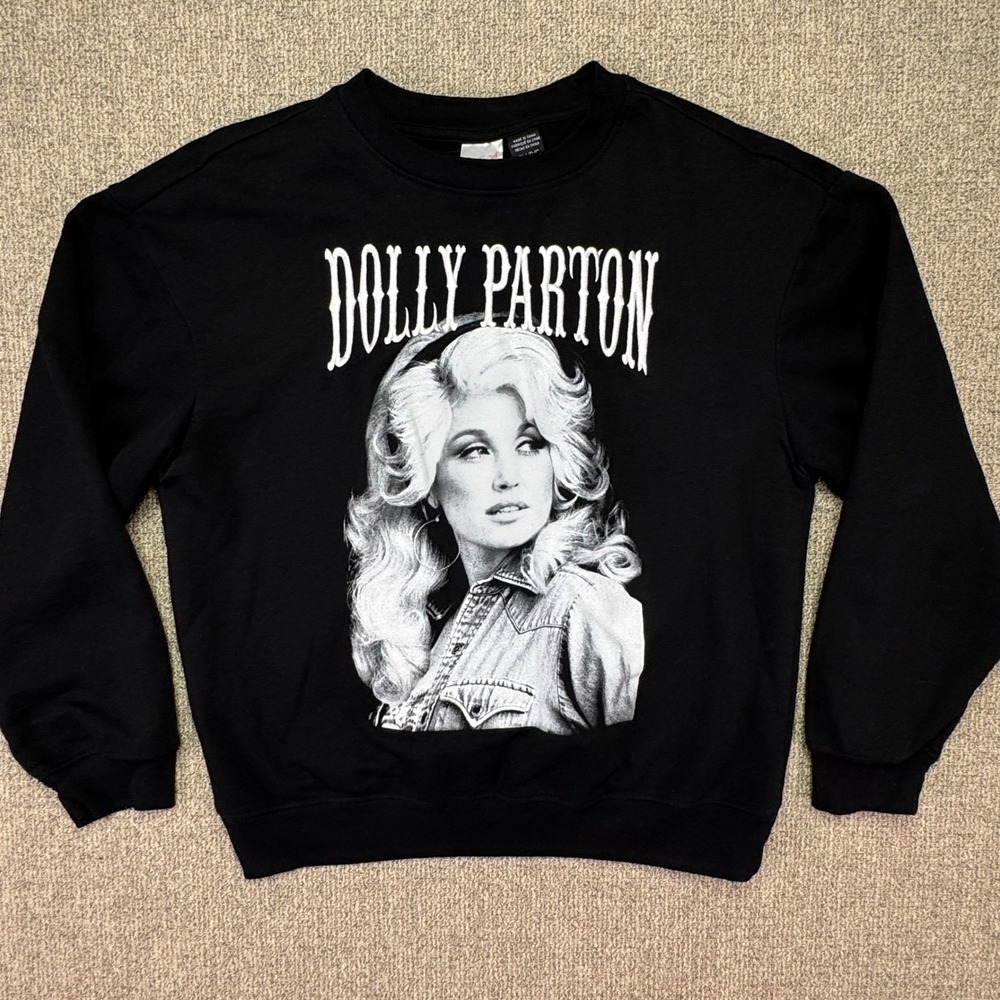 Dolly Parton Graphic Crewneck Sweatshirt‎ Black Pullover Unisex Long Sleeve Sz S